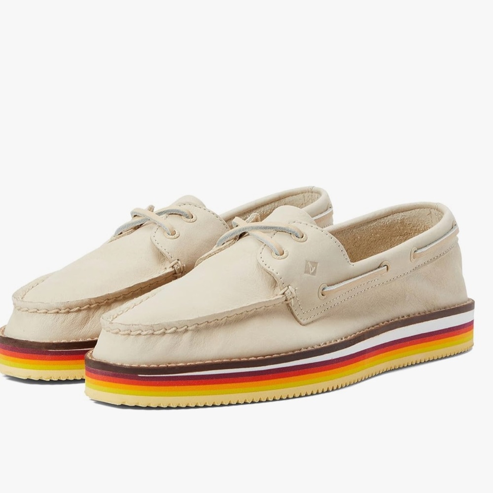 New Sperry Women's Authentic Original Stacked Boat Shoe Cream size 10 Retail $88